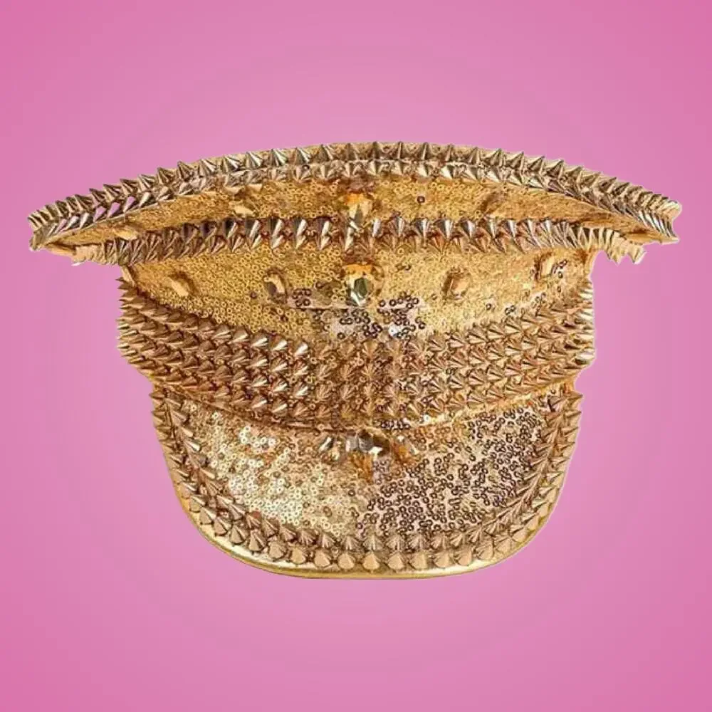 Gold Punk Style Rock N Roller Spike Hat For Night Club or Costume